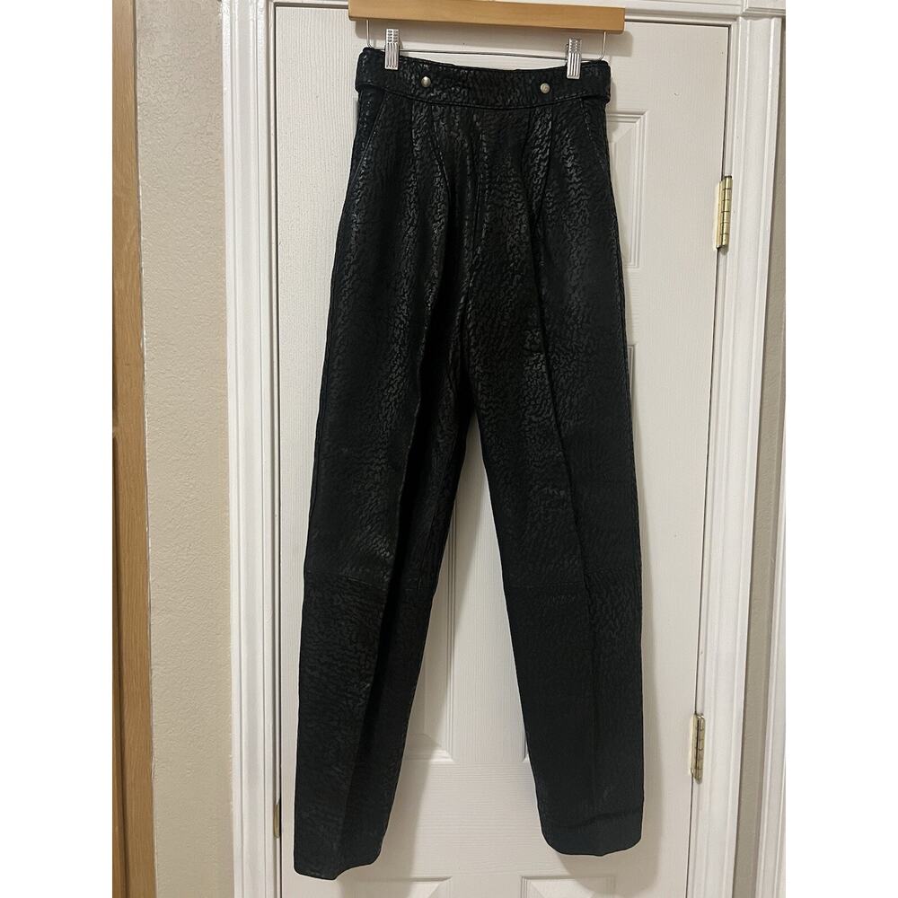 Vintage 1990s Norma Black Leather High Waist Pleated Panel Pants Size 10